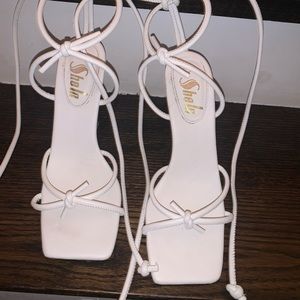 Summer white open toe heels